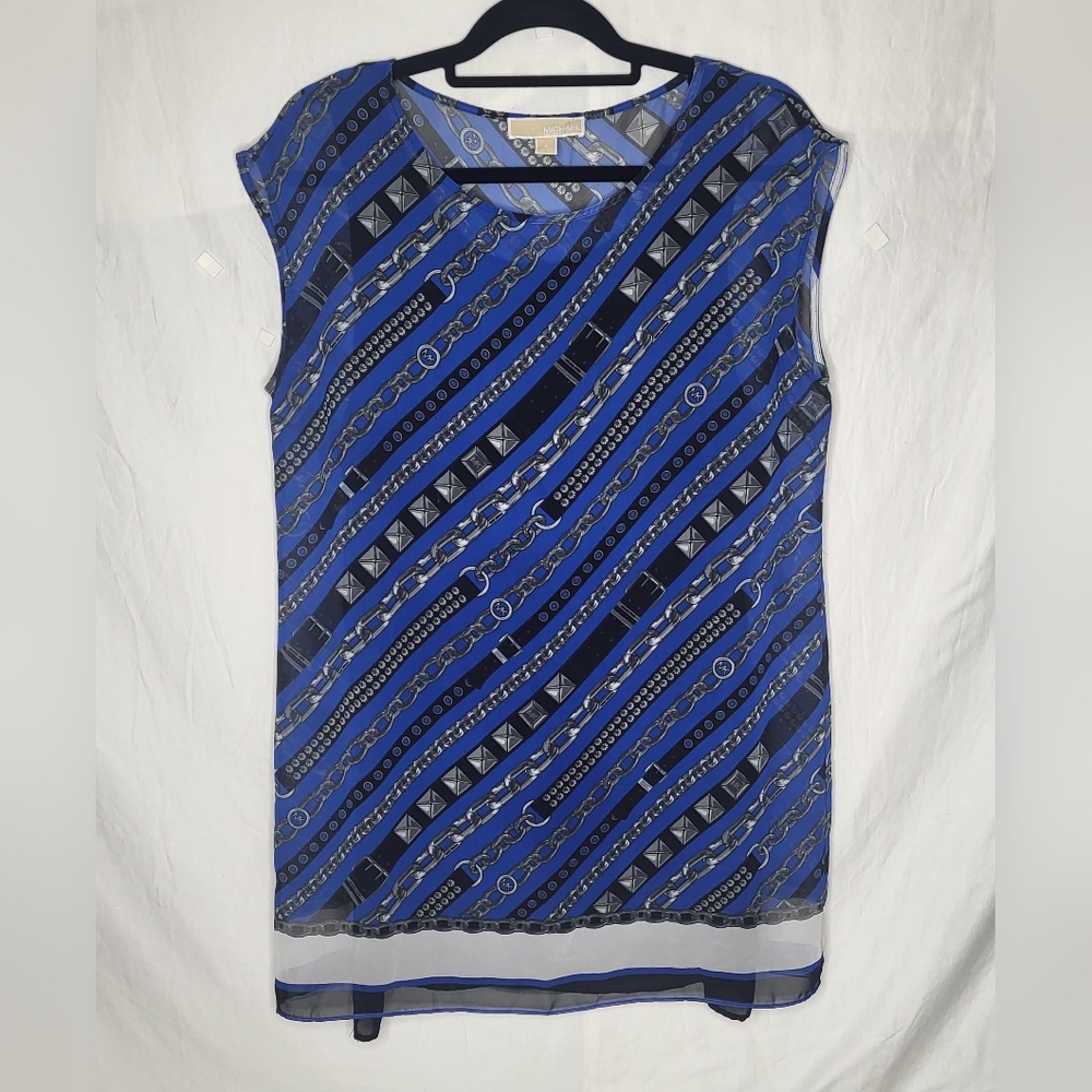 Michael Michael Kors Sleeveless Blue & Black Lined Tunic Size 8
